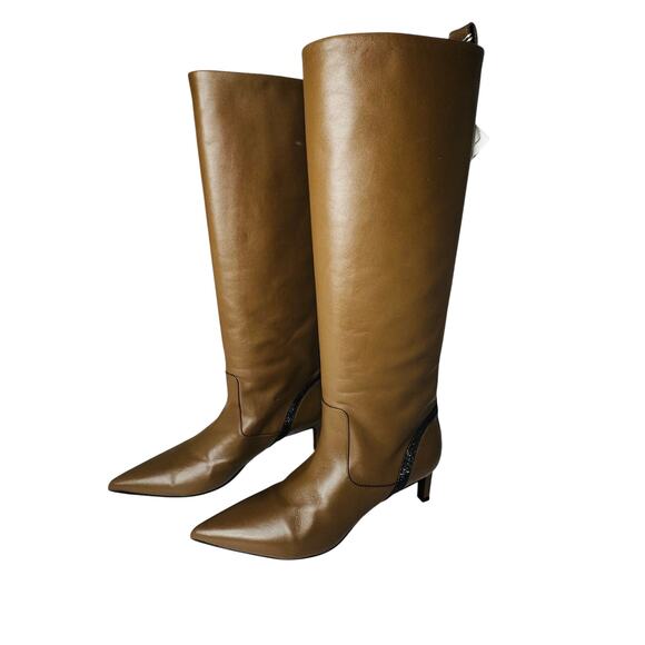 BRUNELLO CUCINELLI Ball Chain Knee-High Tan Leather Boots Women’s Size 40 IT - Picture 10 of 12